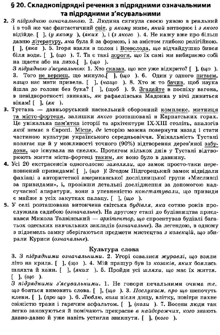 ГДЗ (відповіді) § 20. Складнопідрядні речення з підрядними означальними та підрядними з’ясувальними 9 клас Українська мова Авраменко 2017 рік
