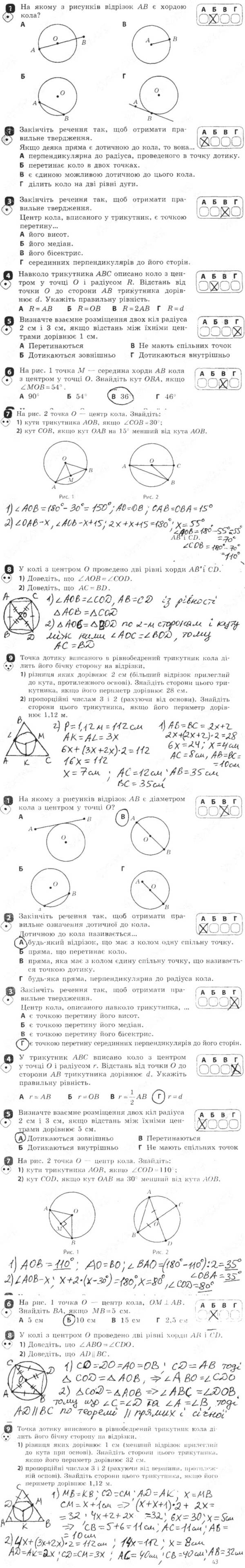 Контрольна робота № 4. Коло і круг. Вписане і описане кола трикутника - 7  клас Геометрія Бабенко (зошит для контролю навчальних досягнень) 2015 рік |  Портфель