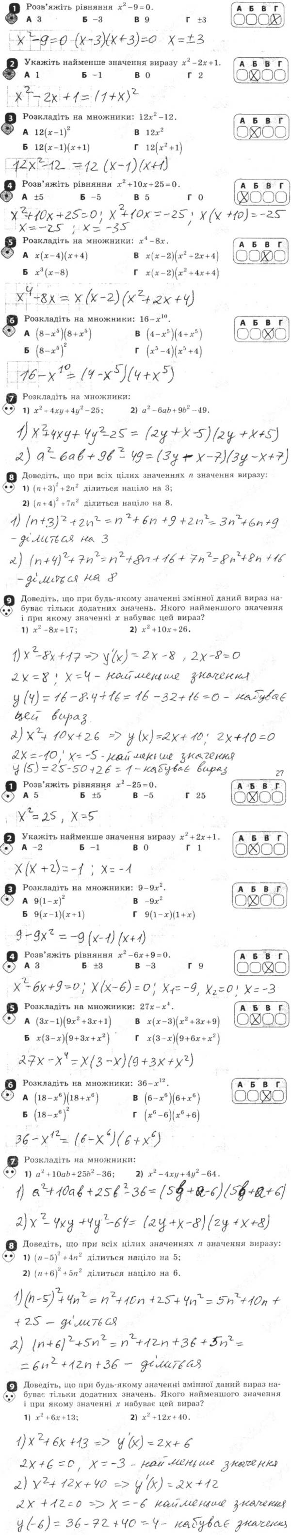 Контрольна робота № 4. Розкладання многочленів на множники - 7 клас Алгебра  Корнієнко (зошит для контролю навчальних досягнень) 2015 рік | Портфель