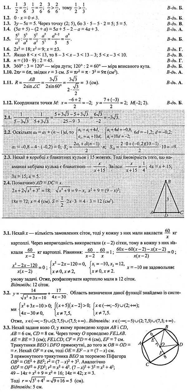 ГДЗ (відповіді) Варіант № 6 9 клас ДПА-2022 Математика Березняк (підсумкові контрольні роботи)