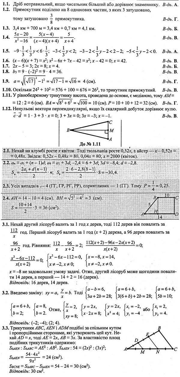 ГДЗ (відповіді) Варіант № 8 9 клас ДПА-2022 Математика Березняк (підсумкові контрольні роботи)