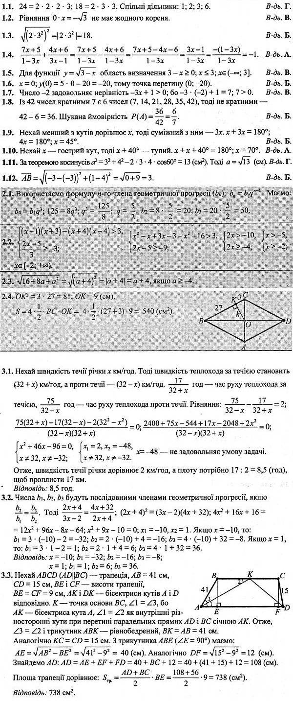 ГДЗ (відповіді) Варіант № 11 9 клас ДПА-2022 Математика Березняк (підсумкові контрольні роботи)