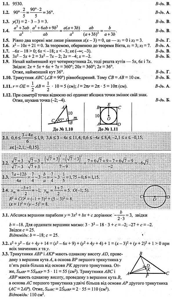 ГДЗ (відповіді) Варіант № 21 9 клас ДПА-2022 Математика Березняк (підсумкові контрольні роботи)