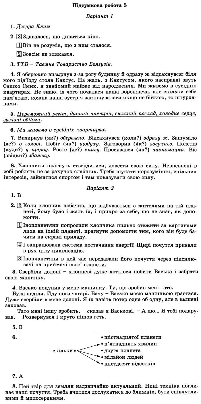 ГДЗ (відповіді) Підсумкова робота № 5 4 клас ДПА-2022 Українська мова Науменко (підсумкові роботи)