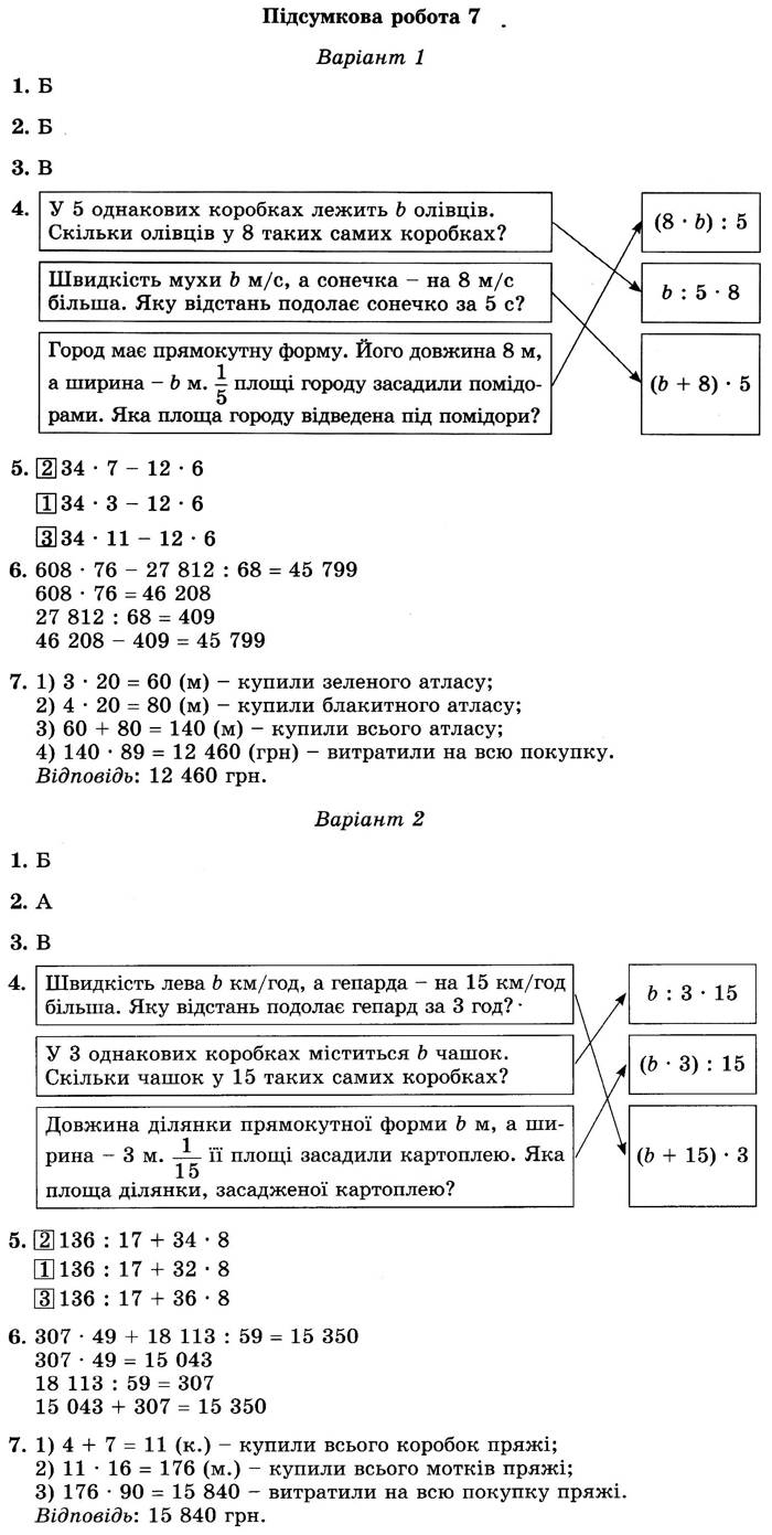 ГДЗ (відповіді) Підсумкова робота № 7 4 клас ДПА-2022 Математика Пархоменко (підсумкові роботи)
