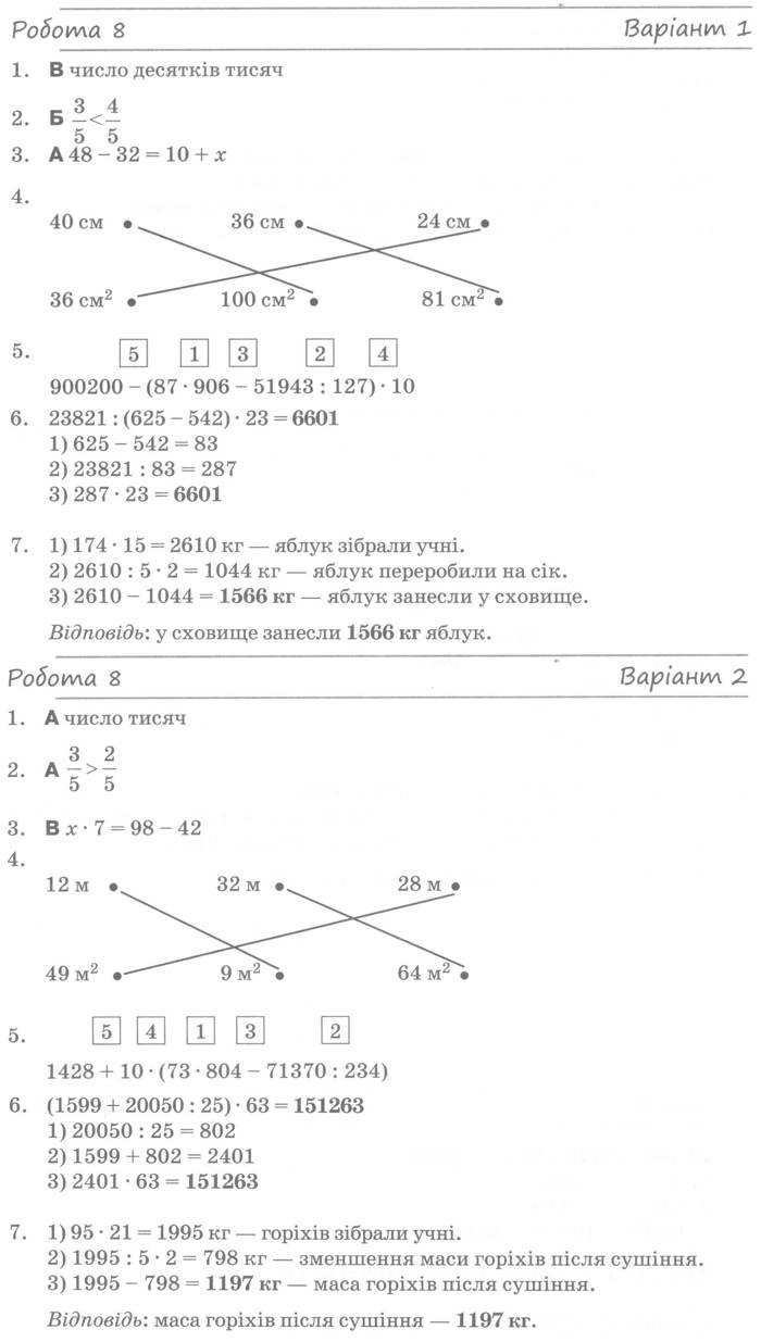 ГДЗ (відповіді) Робота 8 4 клас ДПА-2022 Математика Листопад (збірник робіт)