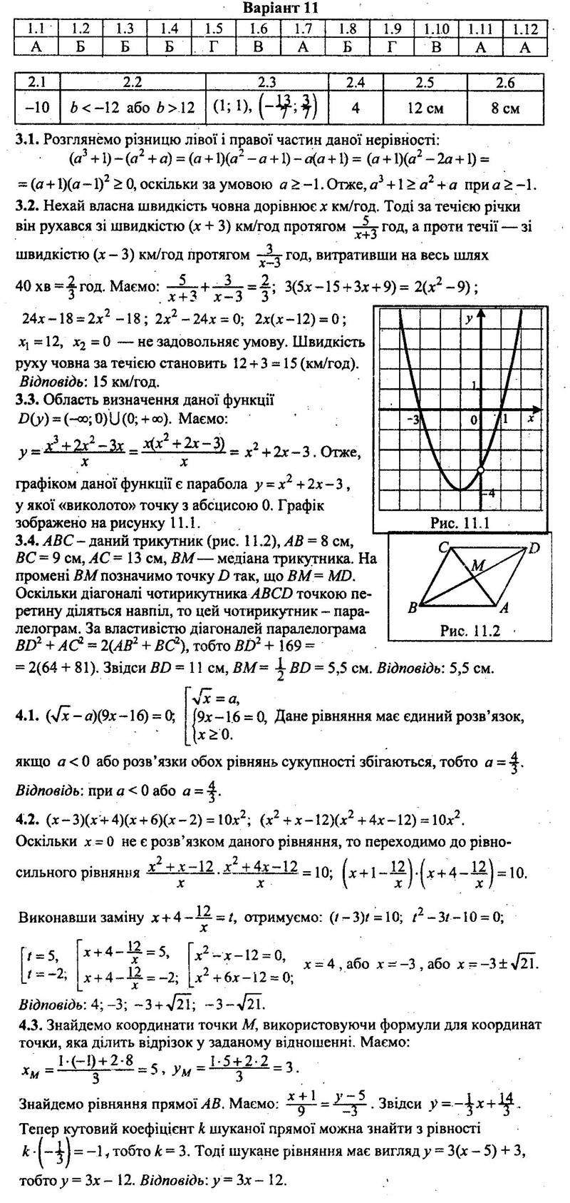 Варіант 11 - 9 клас ДПА-2022 Математика Мерзляк (збірник завдань) 2018 ...