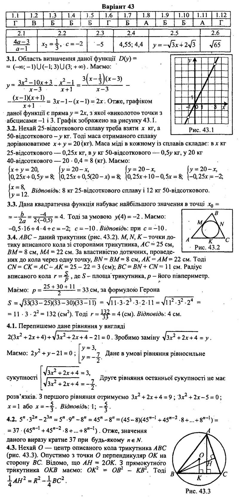 Варіант 43 - 9 клас ДПА-2022 Математика Мерзляк (збірник завдань) 2018 ...